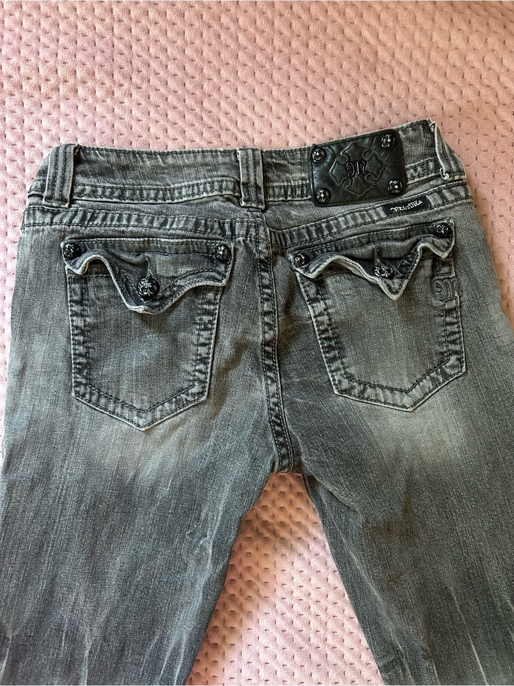 Miss Me Gray Skinny Jeans with Decorative Flap Back Pockets